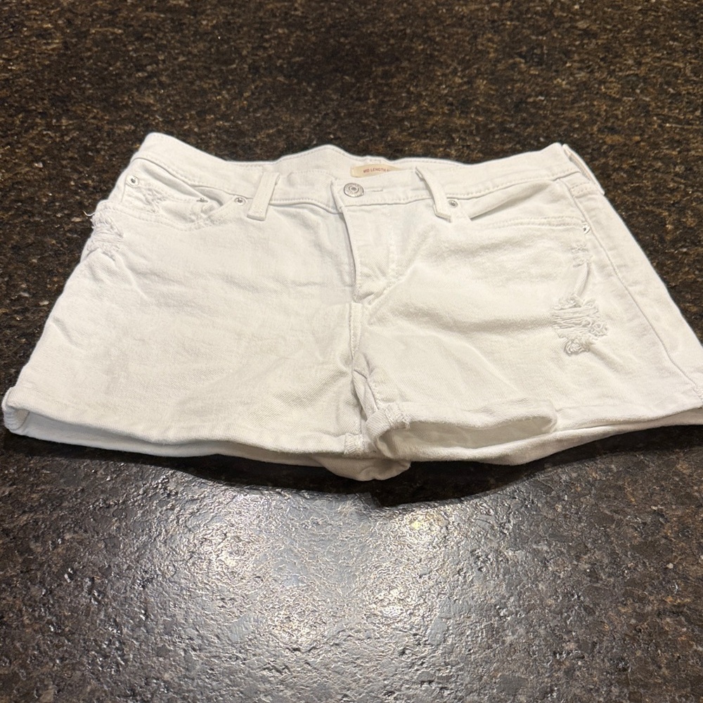 Levi's Women's Mid Length Crisp White Jean Shorts